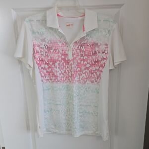 Puma White and Pink Pixel Polo Shirt
